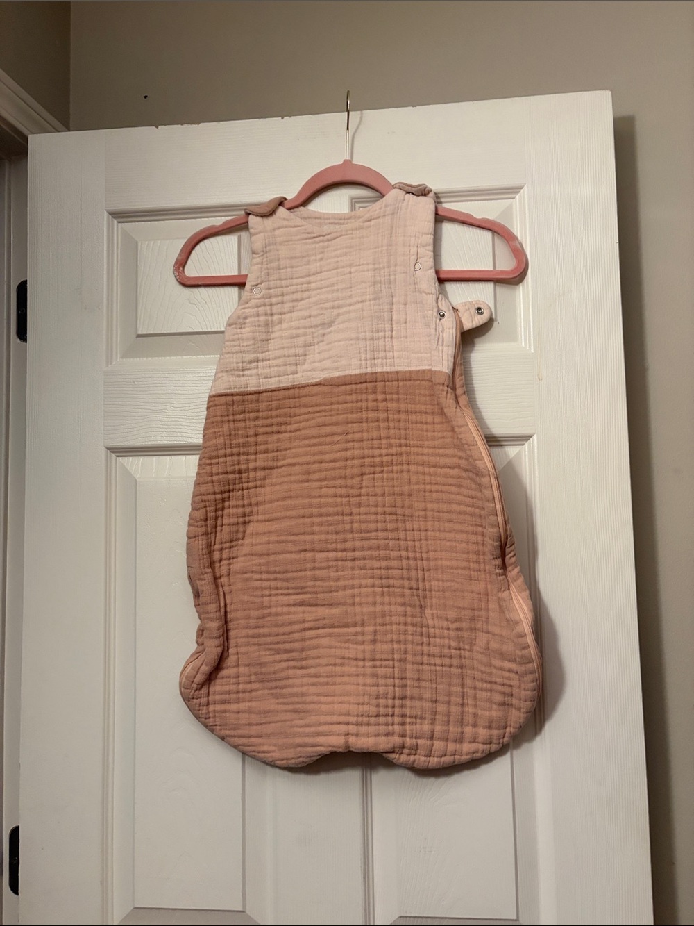 Two-Tone Pink & Tan Baby Sleep Sack - Cozy Muslin Sleeping Bag
